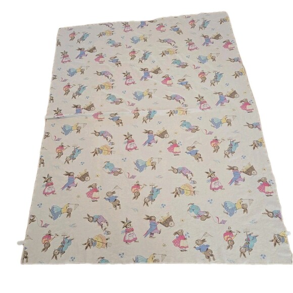 80s VTG Avon Home Fashions Cotton Flannel Bunny Rabbit Throw Blanket Easter - Picture 1 of 12